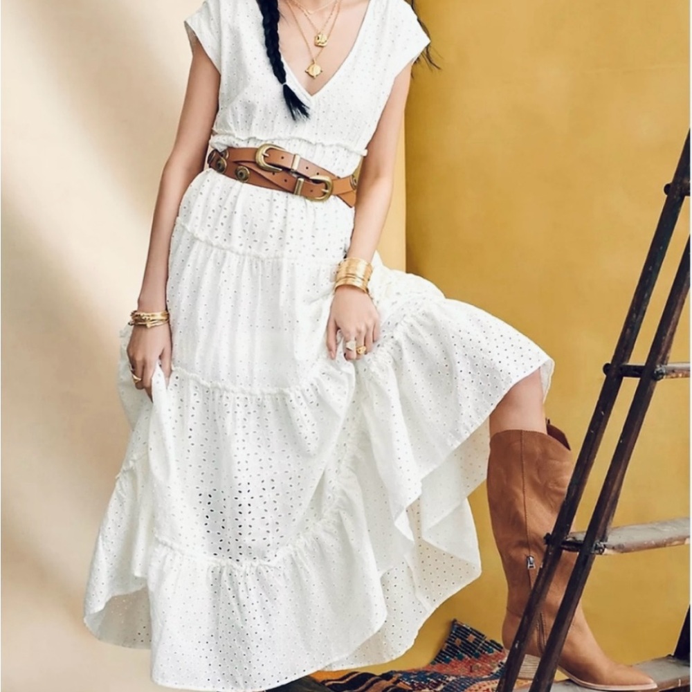 Anthropologie Susie Eyelet Tiered Maxi Dress